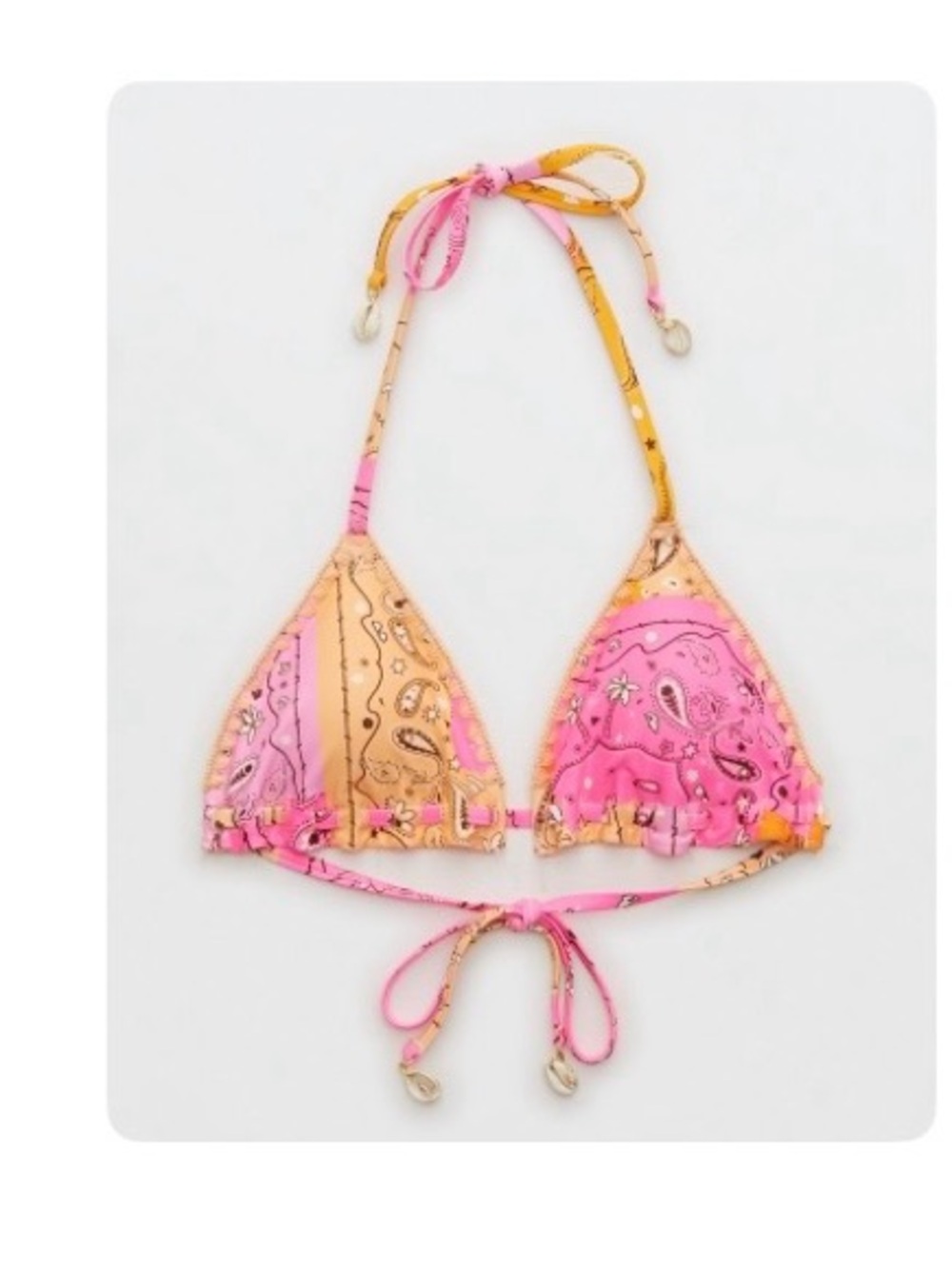 aerie Pink and Yellow Paisley Triangle Bikini Top